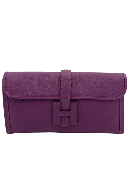 HERMES JIGE ELAN CLUTCH PURPLE SWIFT LEATHER