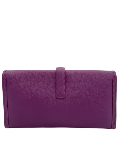 HERMES JIGE ELAN CLUTCH PURPLE SWIFT LEATHER