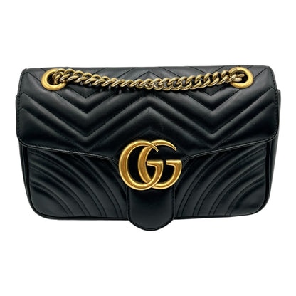 GUCCI GG MARMONT BLACK LEATHER SHOULDER BAG