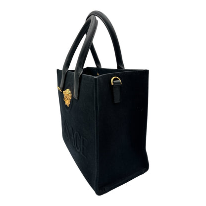 VERSACE LA MEDUSA CANVAS SMALL TOTE BAG BLACK GOLD