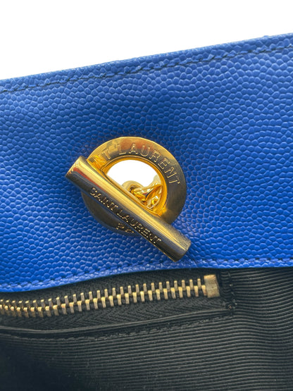 YSL SAINT LAURENT BLUE QUILTED GRAINED LEATHER MONOGRAM TOTE