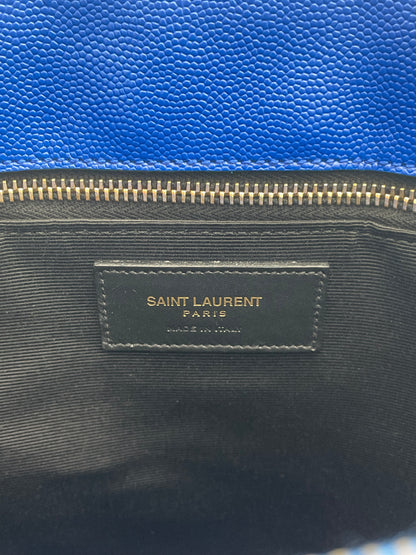 YSL SAINT LAURENT BLUE QUILTED GRAINED LEATHER MONOGRAM TOTE