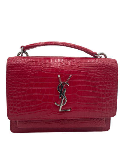 YSL SUNSET CROCODILE EMBOSSED LEATHER CROSSBODY BAG RED