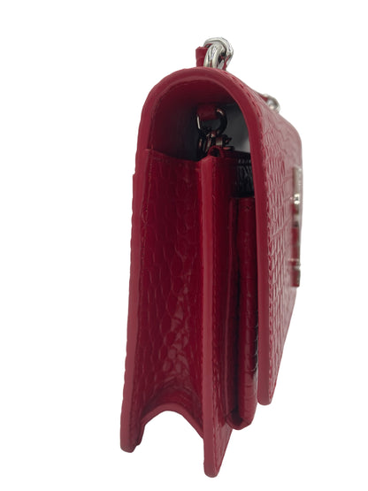 YSL SUNSET CROCODILE EMBOSSED LEATHER CROSSBODY BAG RED