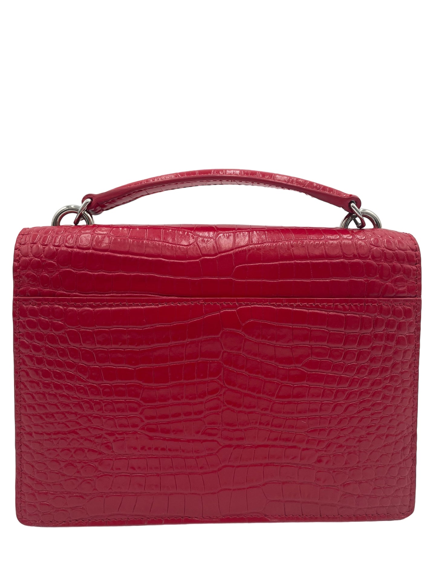 YSL SUNSET CROCODILE EMBOSSED LEATHER CROSSBODY BAG RED