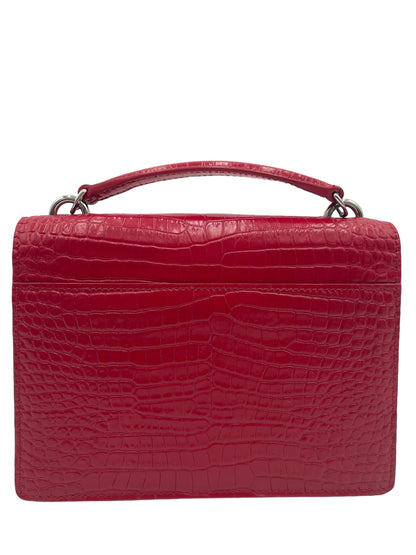 YSL SUNSET CROCODILE EMBOSSED LEATHER CROSSBODY BAG RED