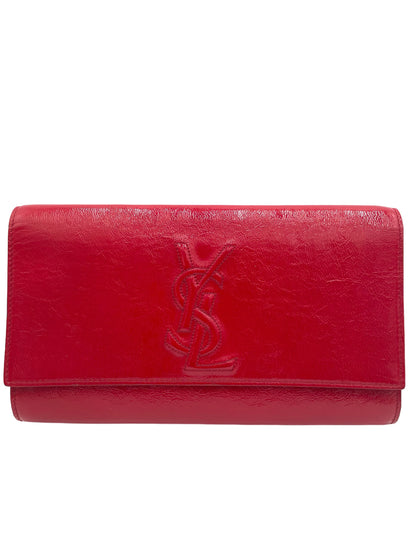 YSL RED TEXTURED PATENT LEATHER BELLE DE JOUR CLUTCH BAG