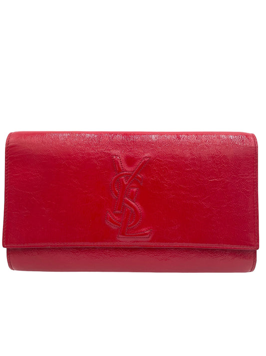 YSL RED TEXTURED PATENT LEATHER BELLE DE JOUR CLUTCH BAG