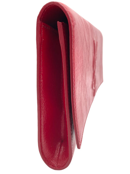 YSL RED TEXTURED PATENT LEATHER BELLE DE JOUR CLUTCH BAG