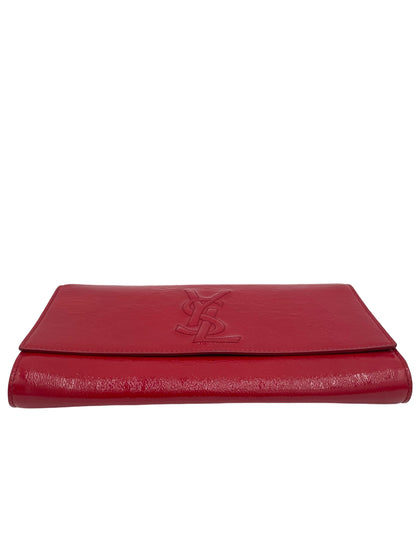 YSL RED TEXTURED PATENT LEATHER BELLE DE JOUR CLUTCH BAG