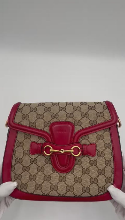 GUCCI-LADY WEB GG CANVAS MEDIUM BAG