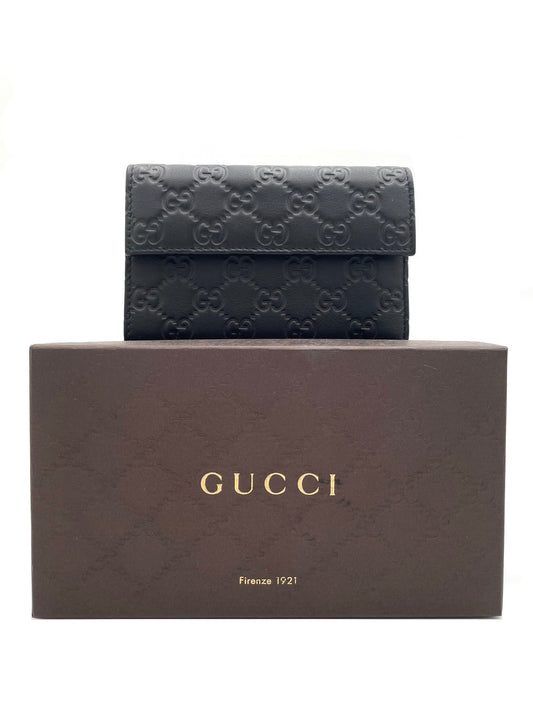 GUCCI BLACK GUCCISSIMA LEATHER CONTINENTAL FLAP WALLET