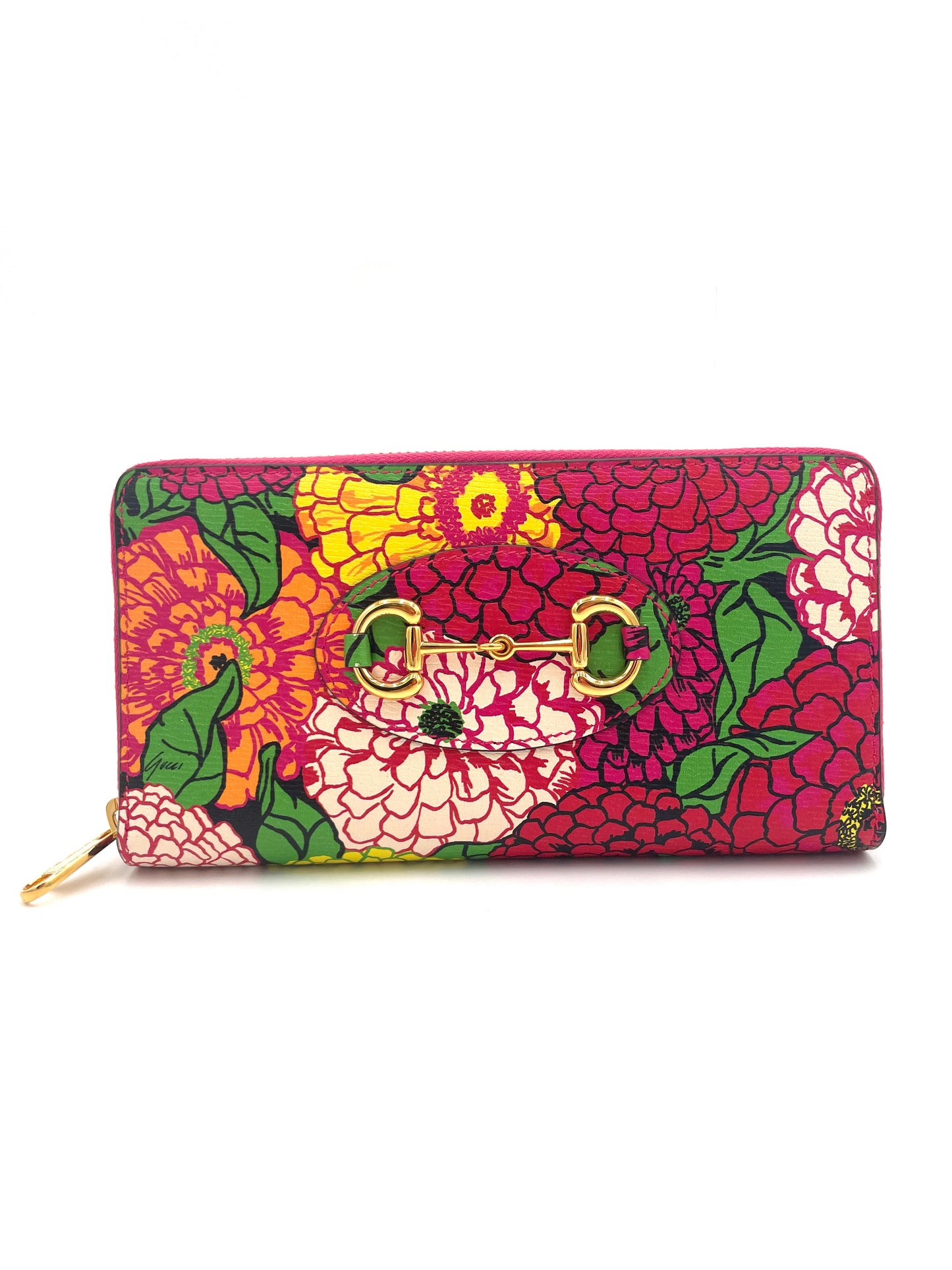 GUCCI KEN SCOTT FLORAL HORSEBIT ACCENT LEATHER ZIPPY WALLET