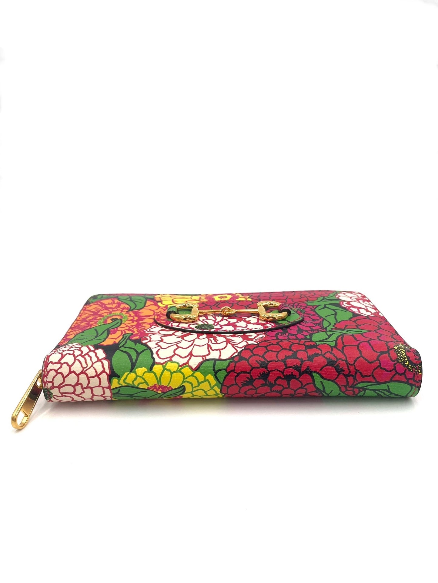 GUCCI KEN SCOTT FLORAL HORSEBIT ACCENT LEATHER ZIPPY WALLET