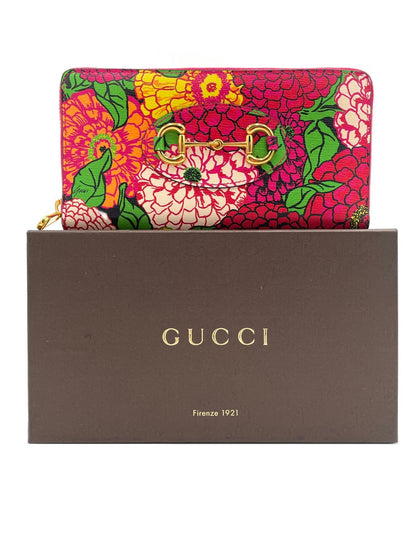 GUCCI KEN SCOTT FLORAL HORSEBIT ACCENT LEATHER ZIPPY WALLET