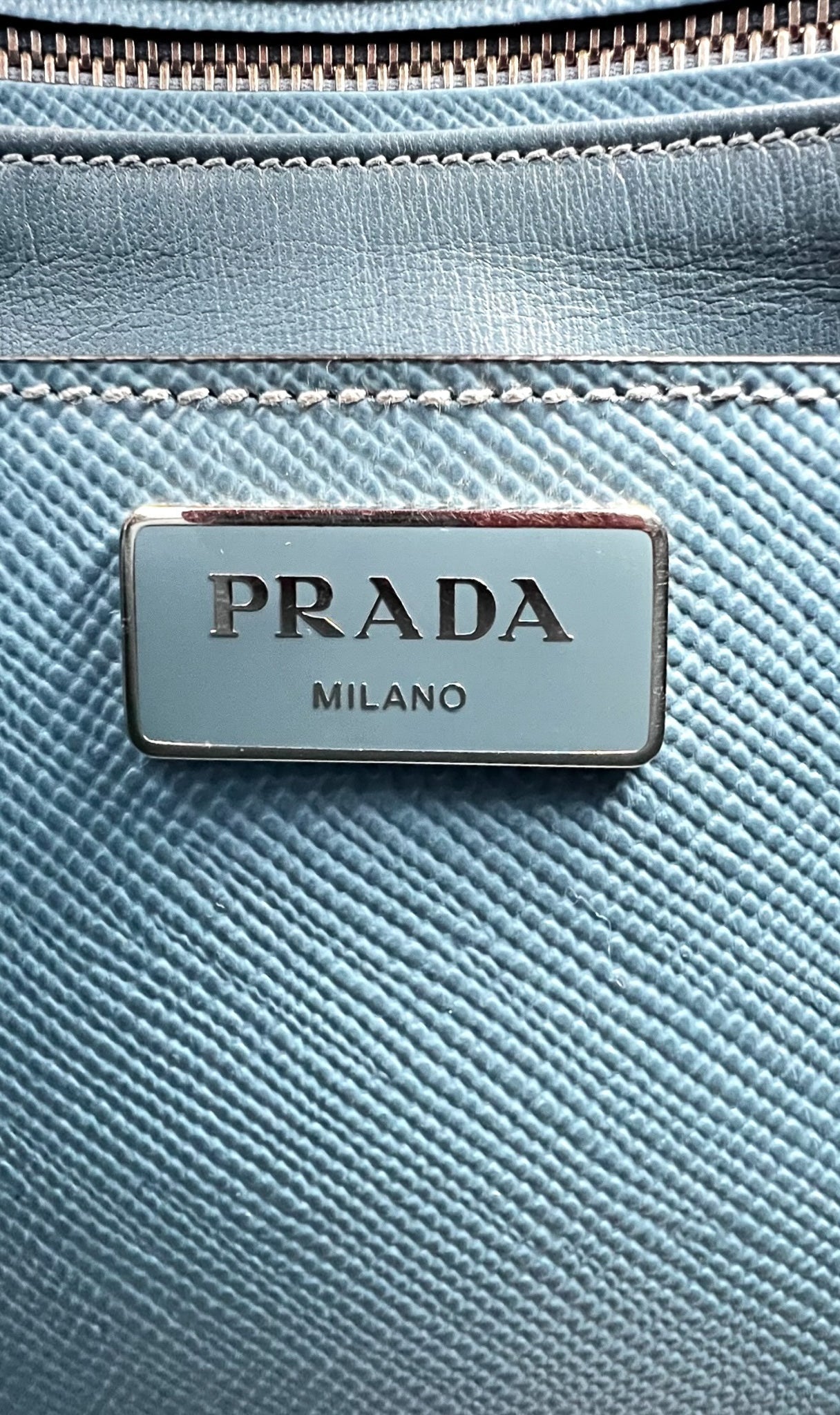 PRADA BLUE SAFFIANO CUIR LEATHER TWIN TOTE BAG